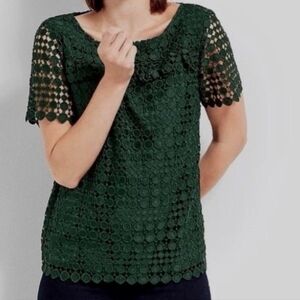 RSVP TALBOTS Green Dot Lace Ruffle Top NWT